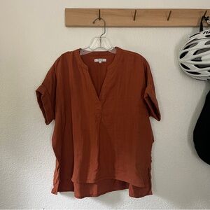 Madewell boxy, front-crop blouse, burnt orange